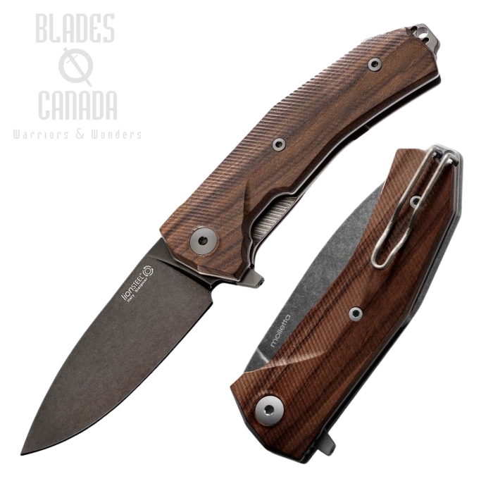 Lion Steel KUR-B-ST Flipper Folding Knife, Sleipner PVD SW, Santos Mahagony